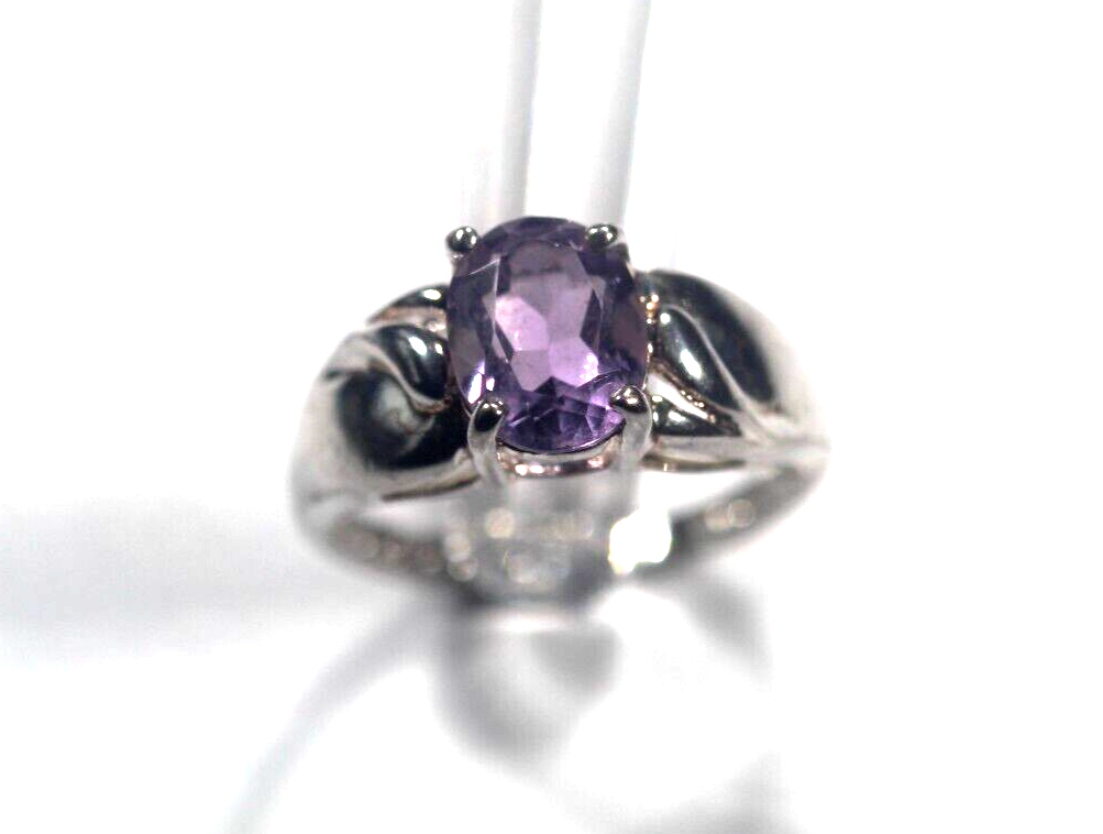 Sterling Silver 2.0 CT Oval Cut Amethyst Solitaire Cocktail Ring Size 7