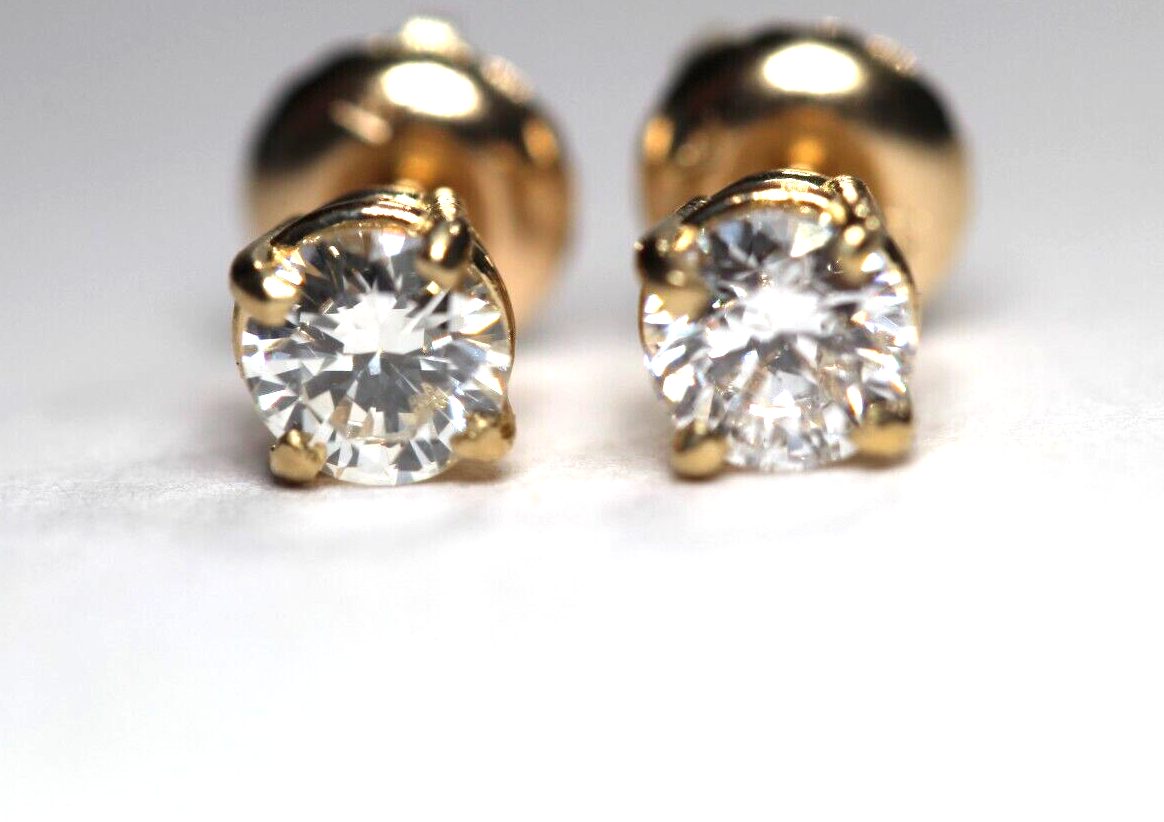 New!! 14KYellow Gold .40 CT TW Natural Diamond I-2 /I-J Screw Back Stud Earrings