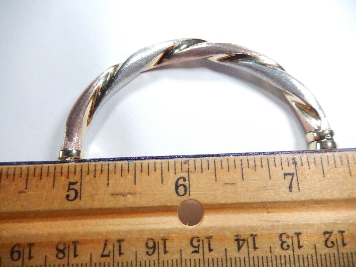 Veronese Italy Sterling Silver Rose & Yellow & White Gold Vermeil  Hinged Bangle