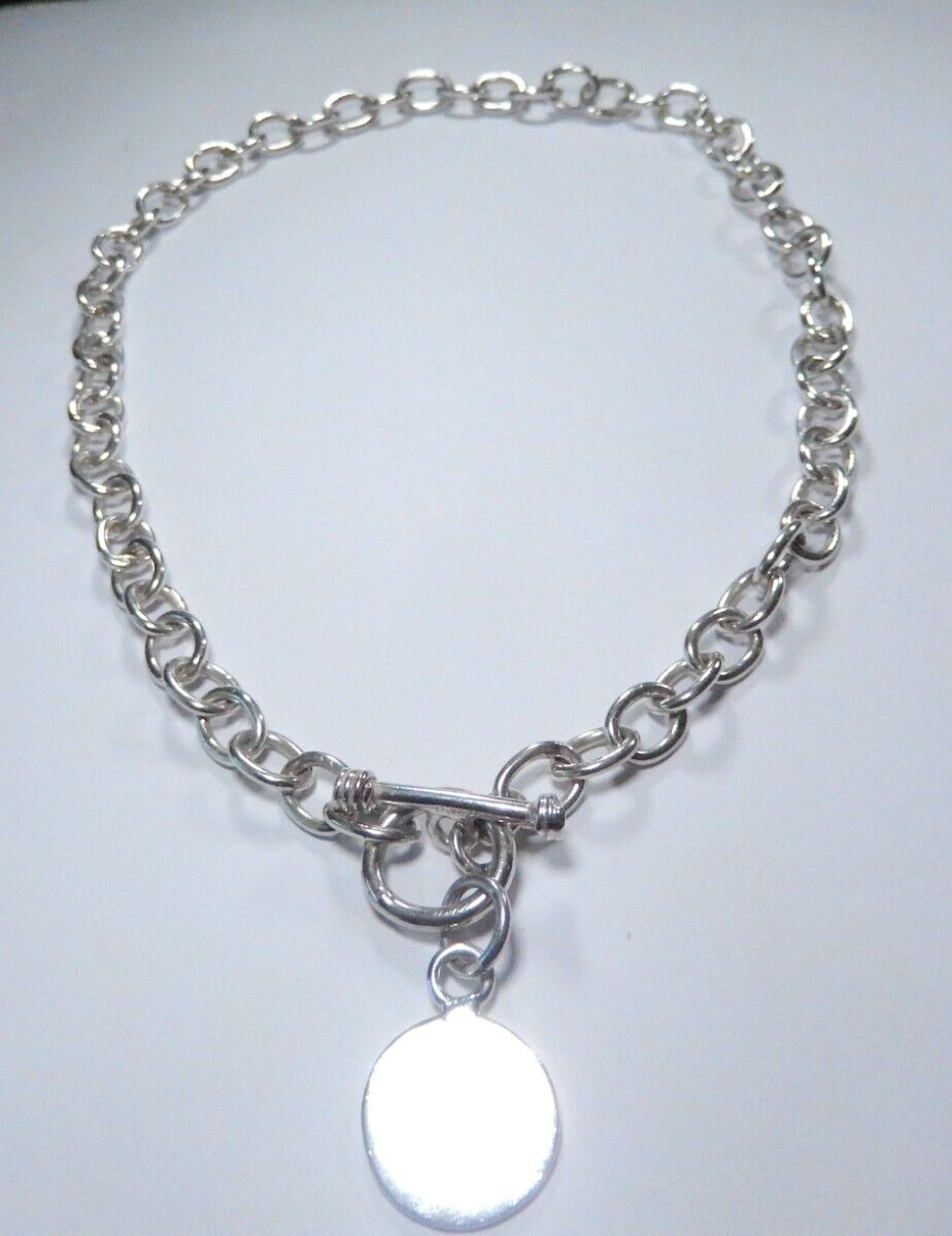 *VINTAGE*  16" Sterling Silver Rolo Link Necklace with Toggle Clasp with  Disc