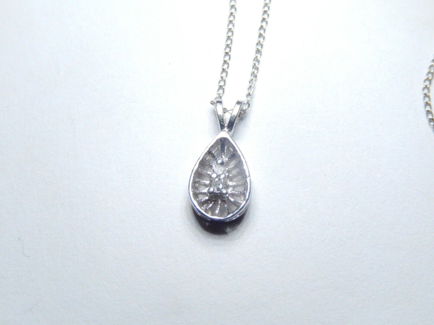 Vintage Victorian Design Two Diamond 14K White Gold Pendant & 14K WG 18" Chain