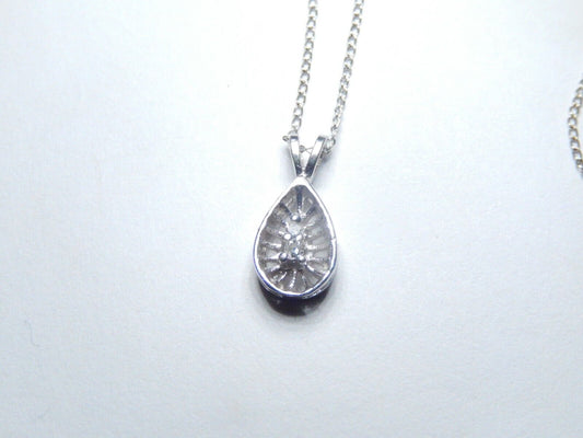 Vintage Victorian Design Two Diamond 14K White Gold Pendant & 14K WG 18" Chain