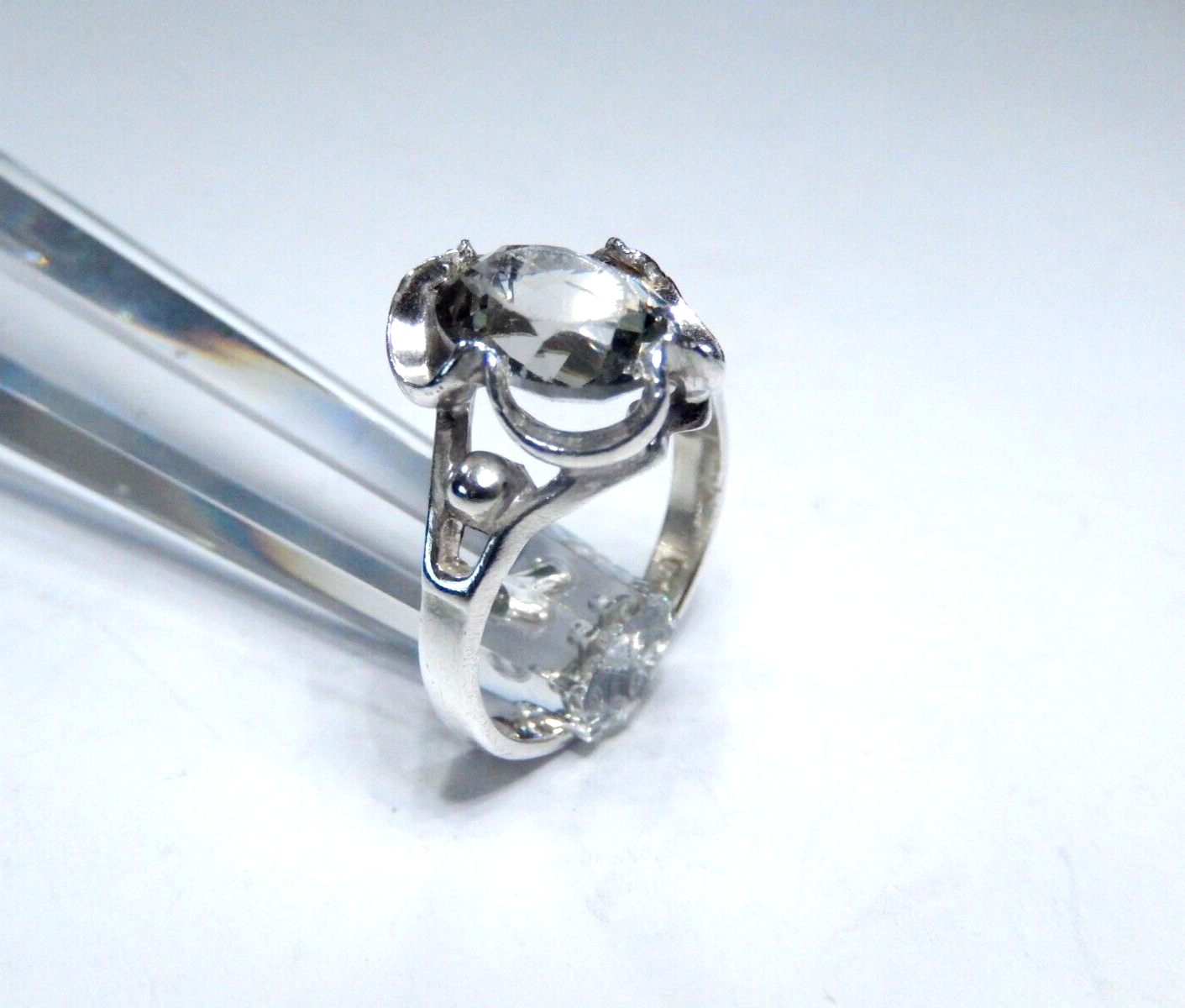 *VINTAGE* Rock Crystal Solitaire Sterling Silver Ring Size 5.25