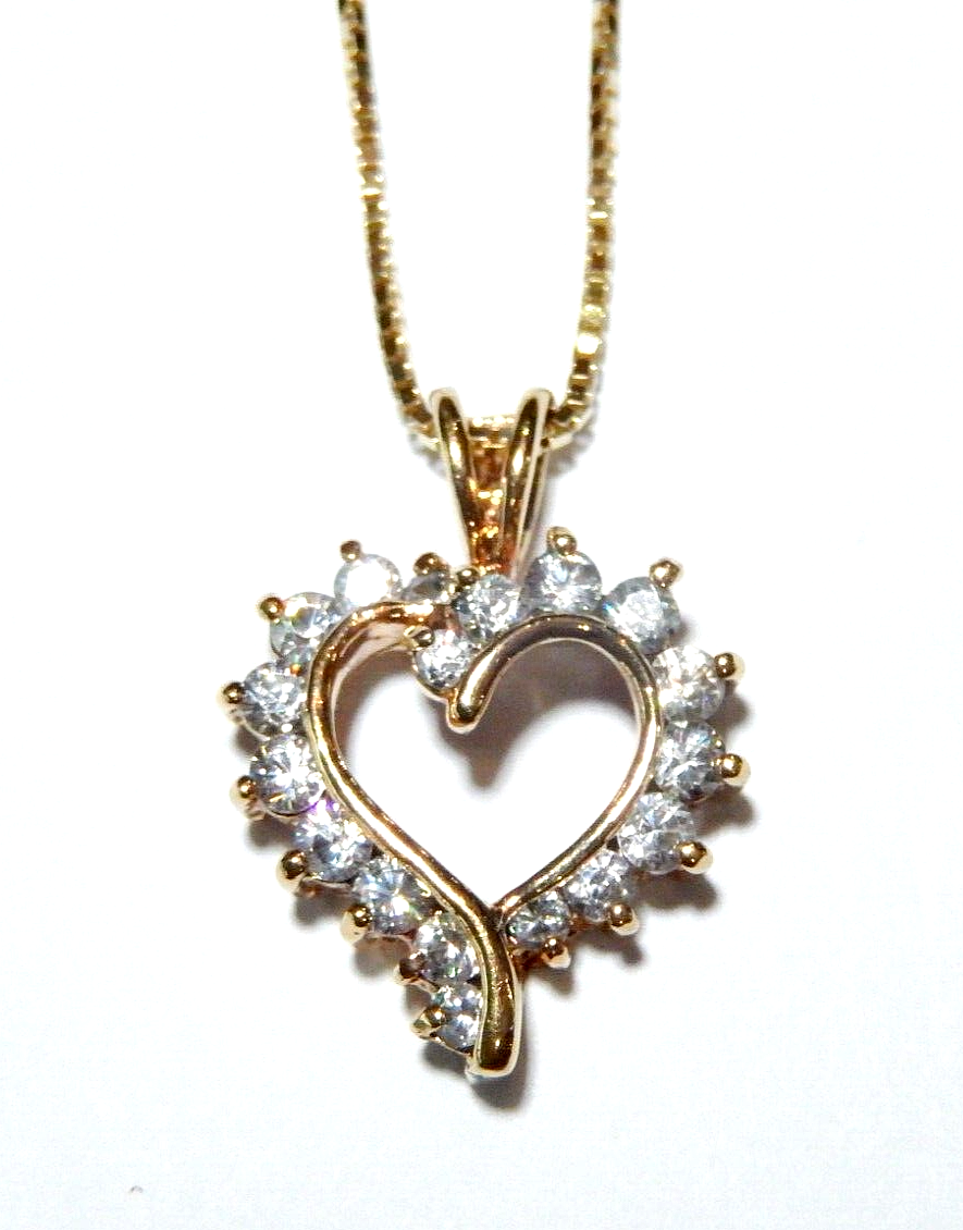 NWT 100CT Gold Vermeil Open Heart Cubic Zirconia Pendant w 18 Vermeil Chain