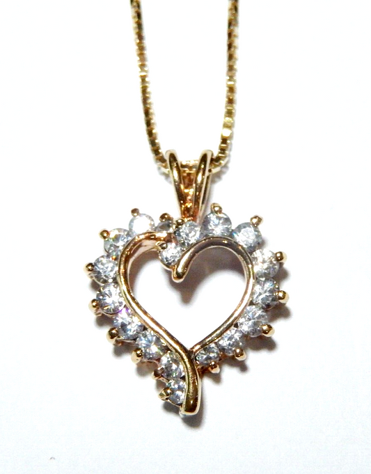 NWT 100CT Gold Vermeil Open Heart Cubic Zirconia Pendant w 18 Vermeil Chain