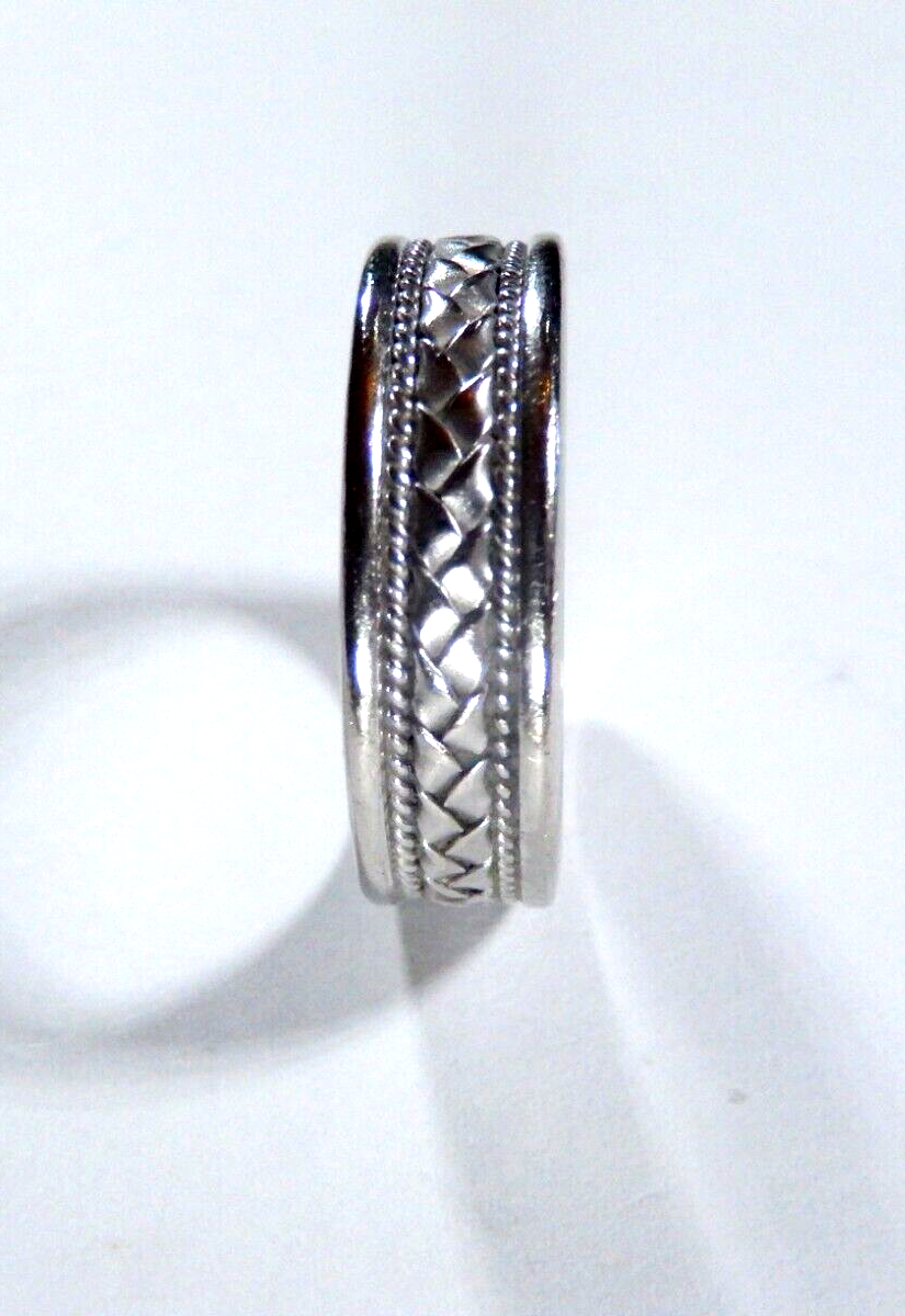 Braided Wedding Band Stamped 14K White Gold 7MM Brushed Unisex Ring Size 11