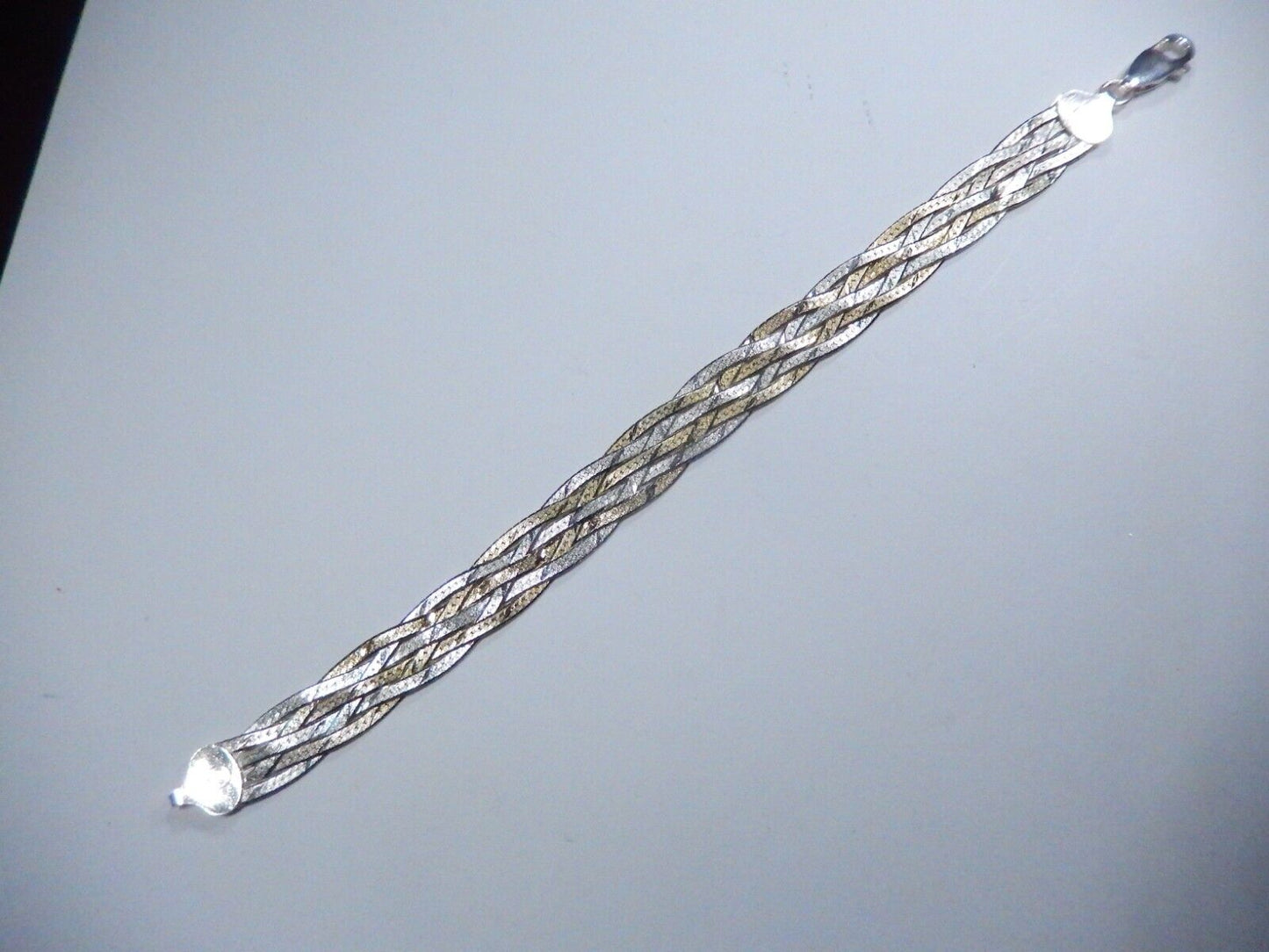 Vintage Two Tone Sterling Silver 6 Strand Braided Herringbone Bracelet 7"