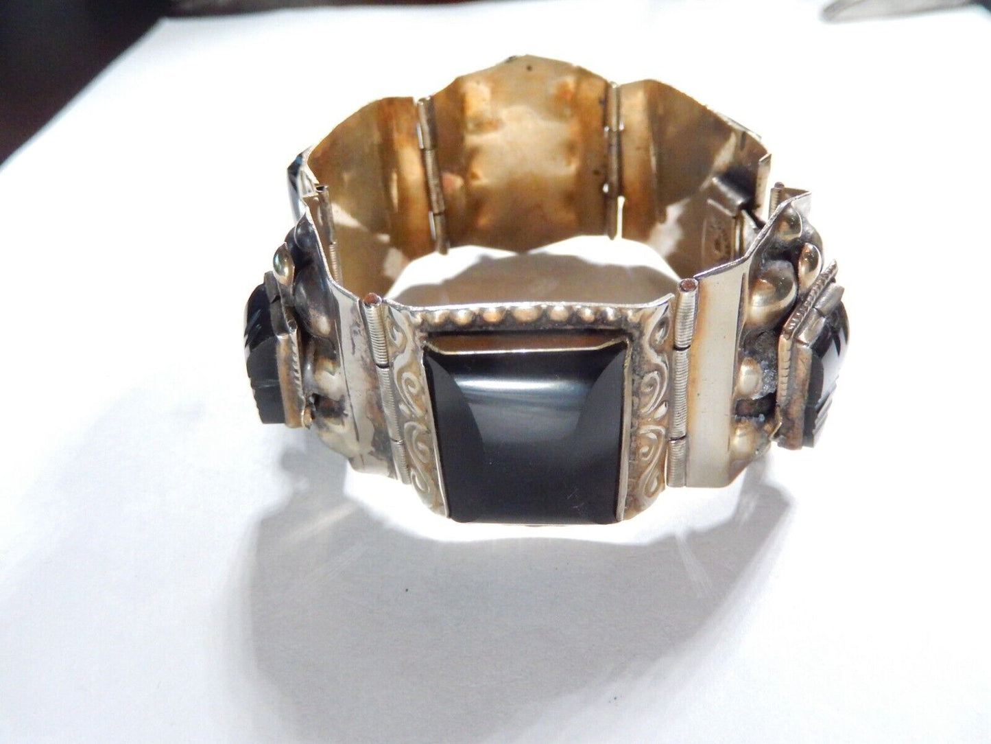 VINTAGE ONYX PANEL BRACELET HECHO EN MEXICO ABOUT 7 " LONG