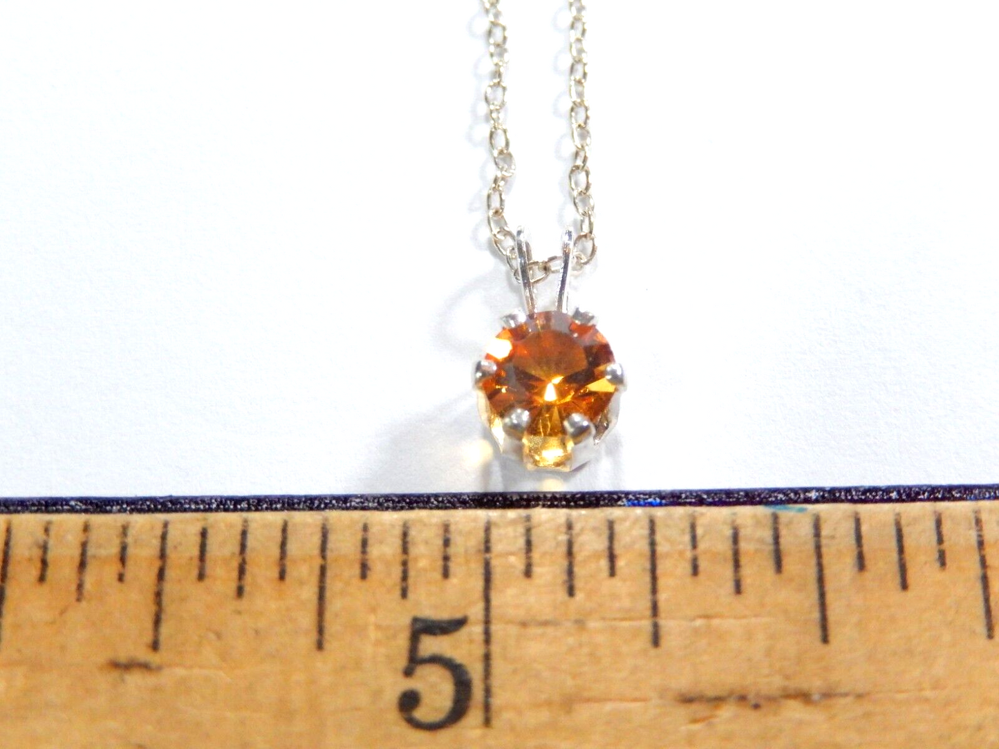 925 Sterling Silver with .60 CT Round Cut Citrine Solitaire Pendant w/ 18" Chain
