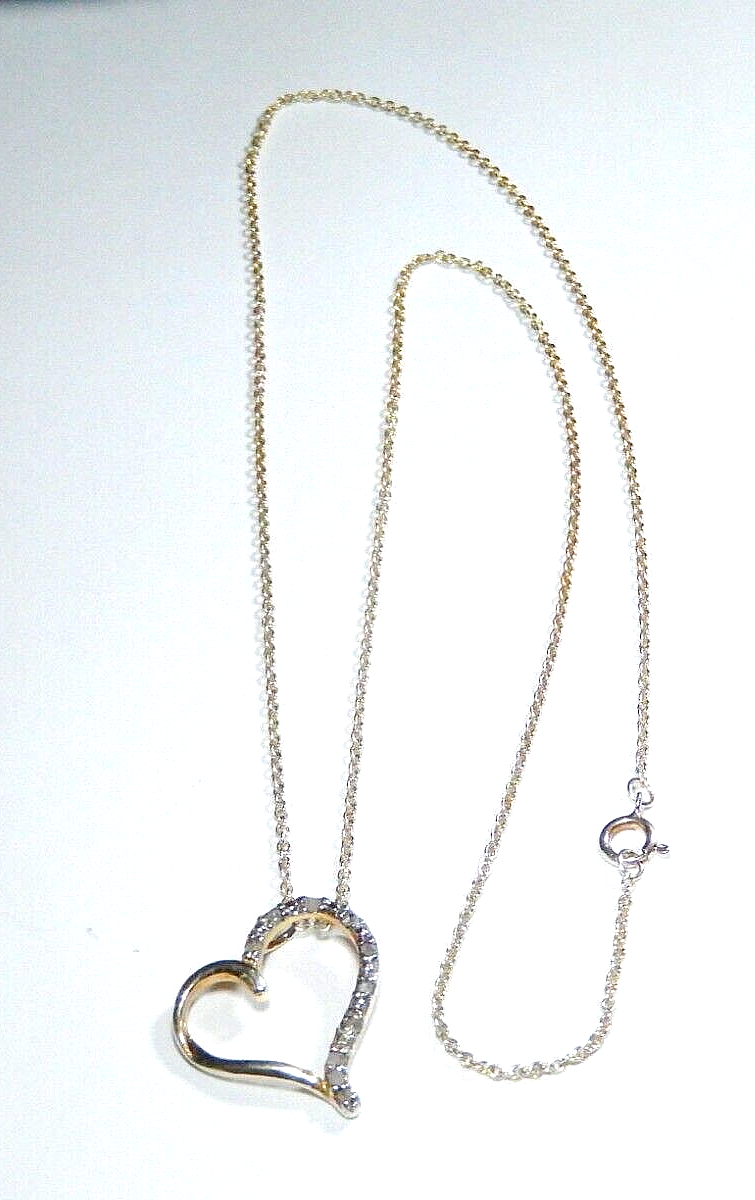 Vintage  Gold Vermeil 925 Diamond Open Heart Pendant w18 Vermeil Chain