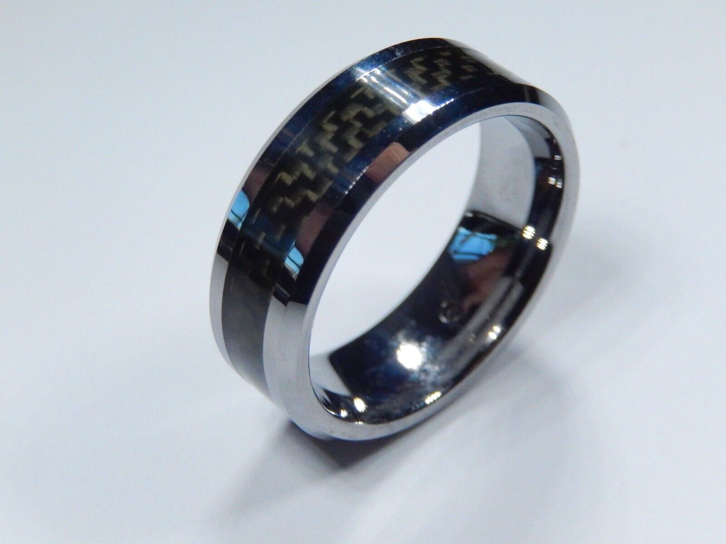 8mm Unisex Tungsten Carbon Fiber Comfort Fit Wedding Band Ring Sz - 9