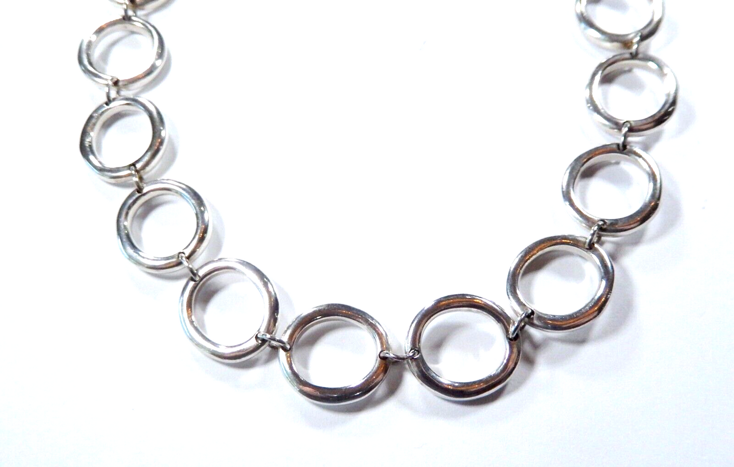 *VINTAGE* STUNNING 17 " LARGE STERLING SILVER CIRCLE LINK NECKLACE - 60 grams