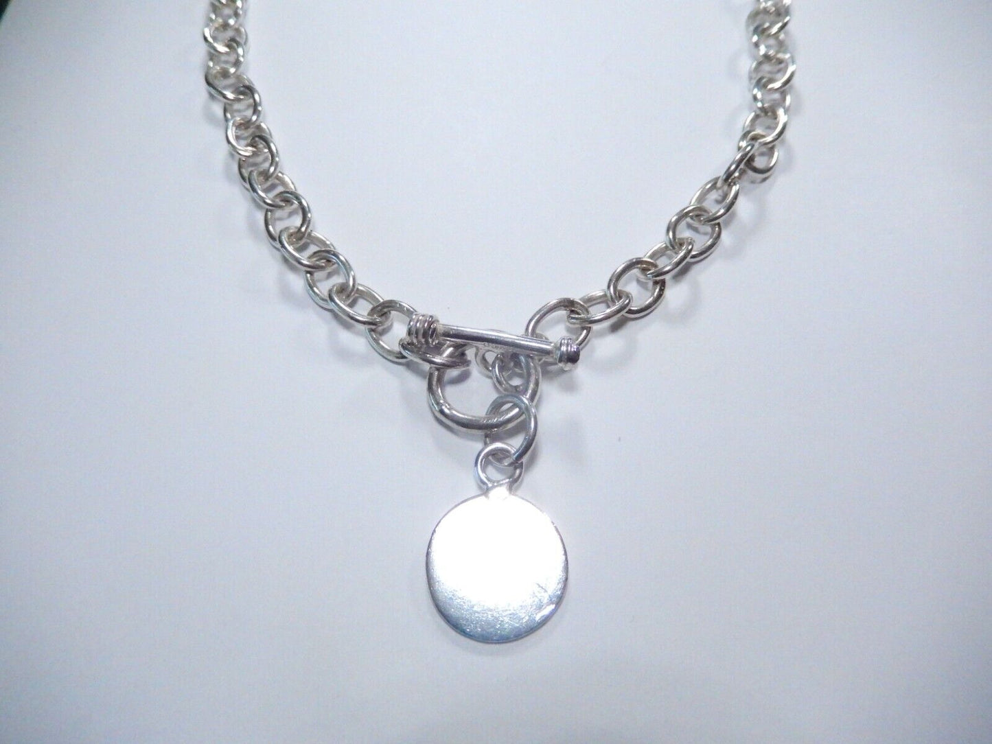 *VINTAGE*  16" Sterling Silver Rolo Link Necklace with Toggle Clasp with  Disc