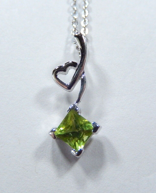 Sterling Silver Peridot Heart Pendant 18" Necklace