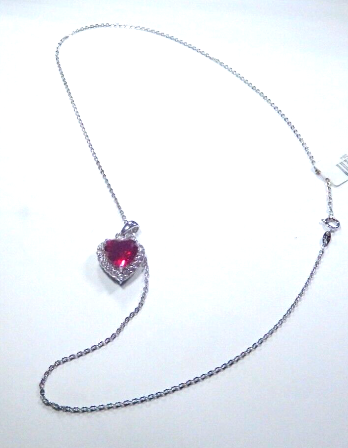 Sterling Silver 4.00ct Simulated Red Ruby Heart Shaped Gemstone Pendant Necklace