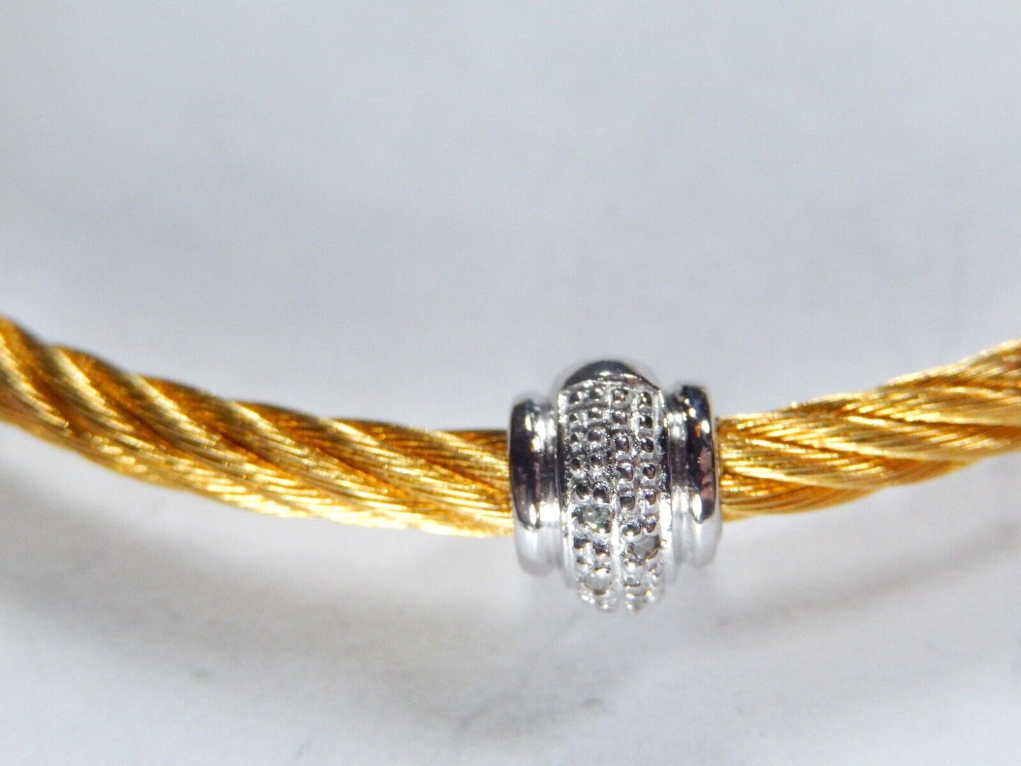 Sterling Silver  Gold Tone Stainless Steel Diamond Twist Bead Bracelet Size -7"