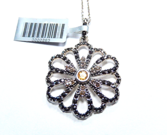 VINTAGE STUNNING STERLING SILVER MARCASITE WITH CITRINE PENDANT w/18" Chain