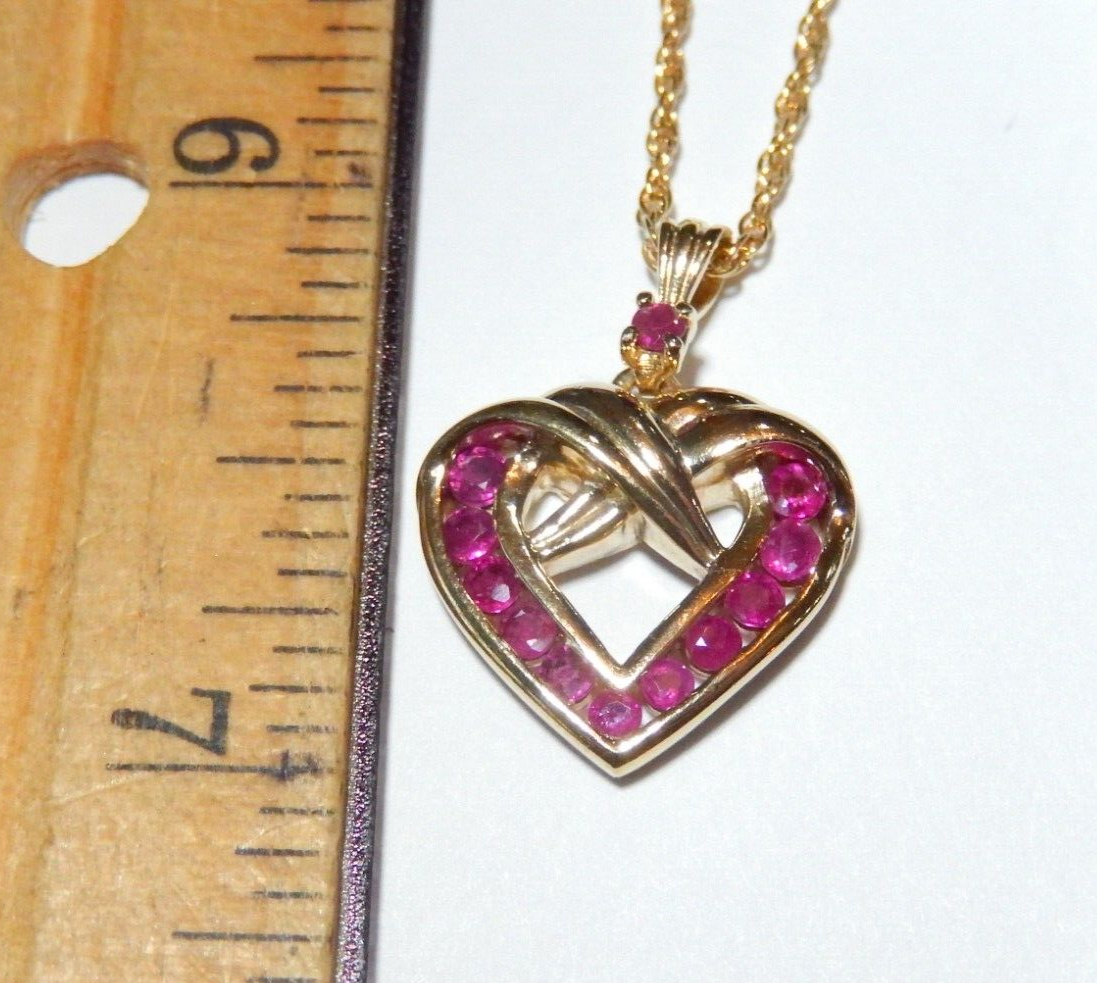 NWT  Gold Vermeil 925 Natural Ruby Heart Pendant w18 Gold Vermeil Chain