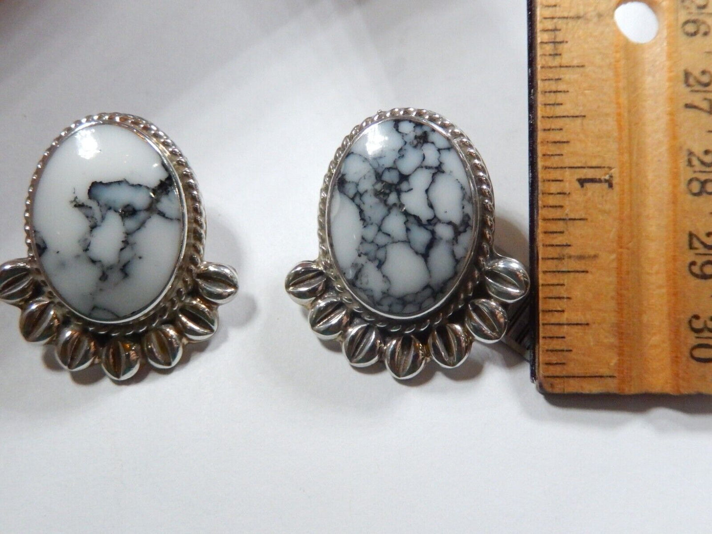 VINTAGE - Taxco TC-17N Sterling Silver & White Buffalo Turquoise Post Earrings