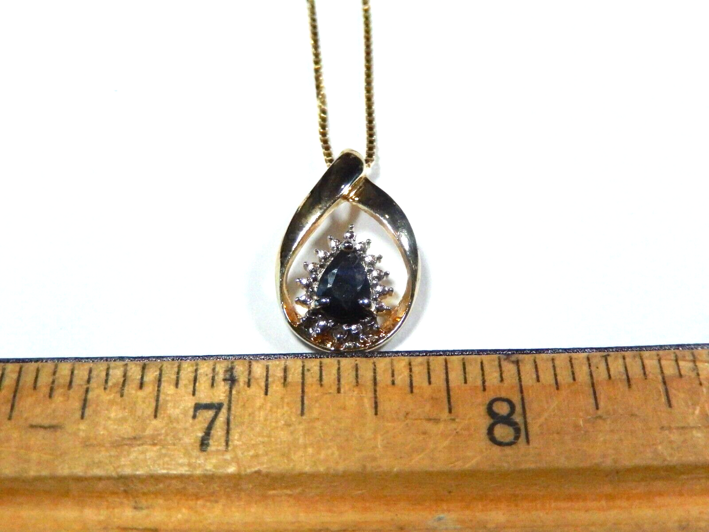 Ross Simons 925 Gold Vermeil Sapphire  Diamond Teardrop Pendant w18 Chain