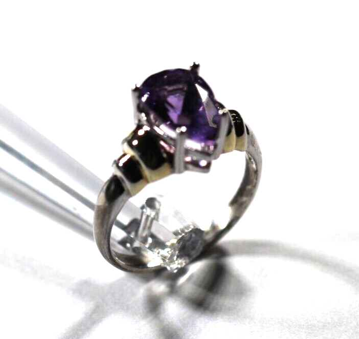 *VINTAGE* Sterling Silver 2.50 CT Amethyst Pear Cut Fancy Solitaire Ring Sz 8.75