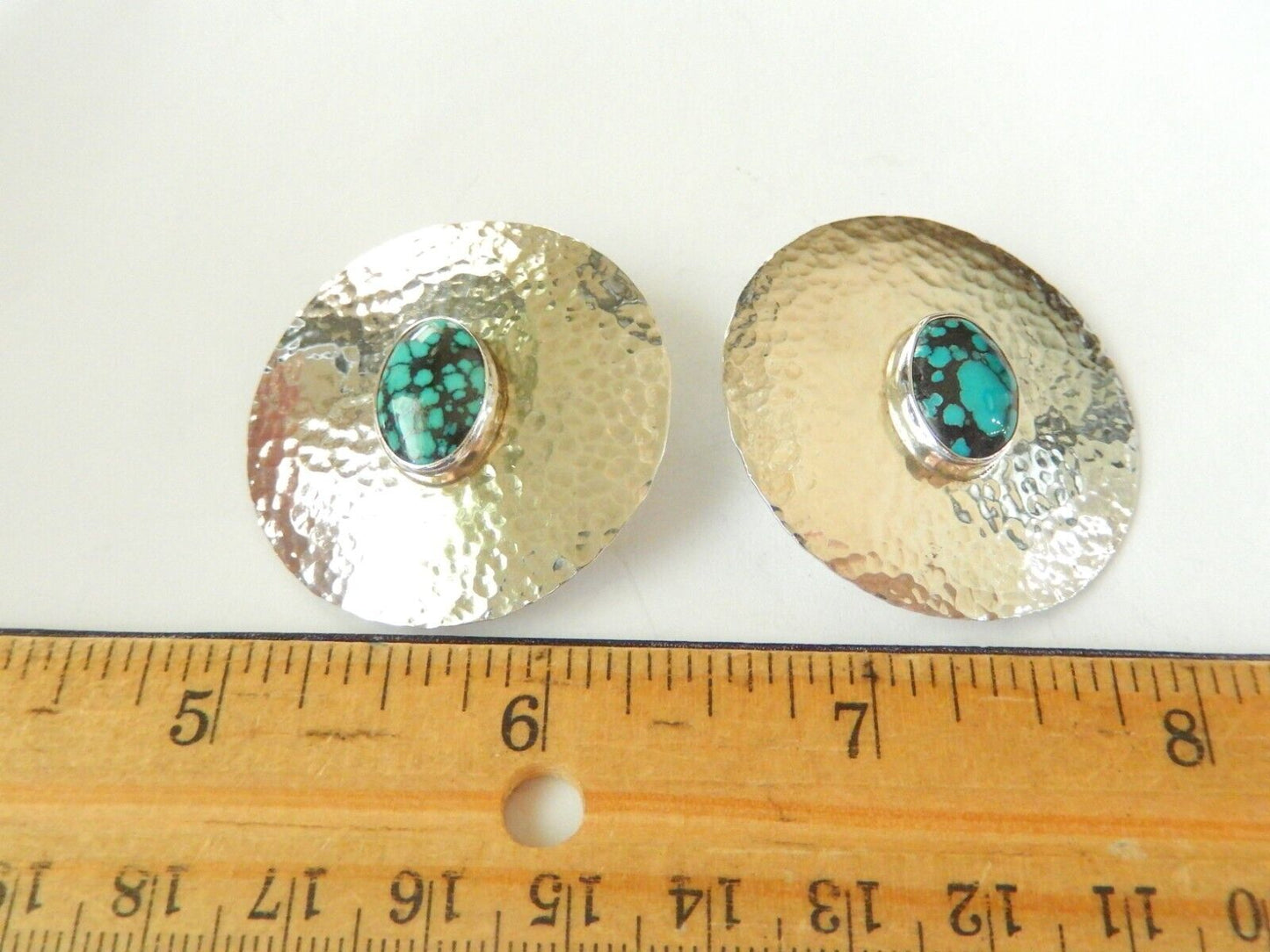 *VINTAGE*  TY Yazzie Sterling Silver Turquoise Native American Clip On Earrings