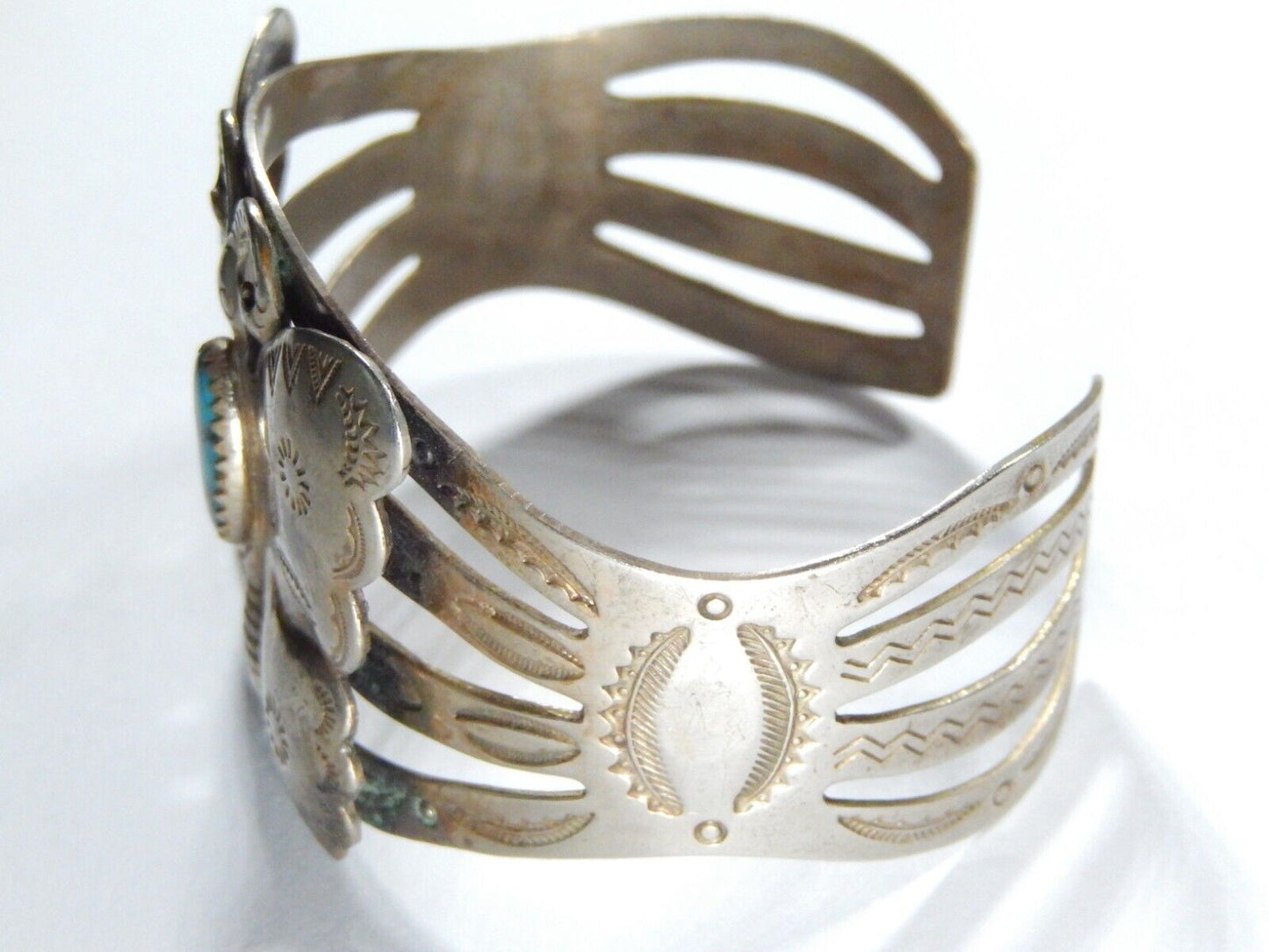VINTAGE Bell Trading Post Nickel Silver Turquoise Butterfly 6 3/4" Cuff Bracelet