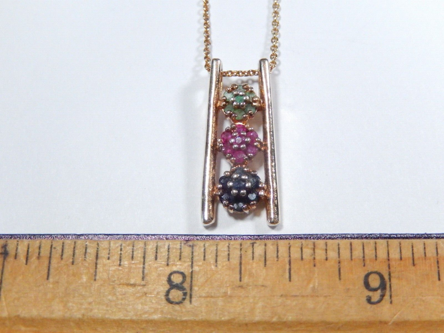 ROSS SIMONS Sterling Silver Gold Vermeil Ruby Sapphire Emerald Necklace w18chn