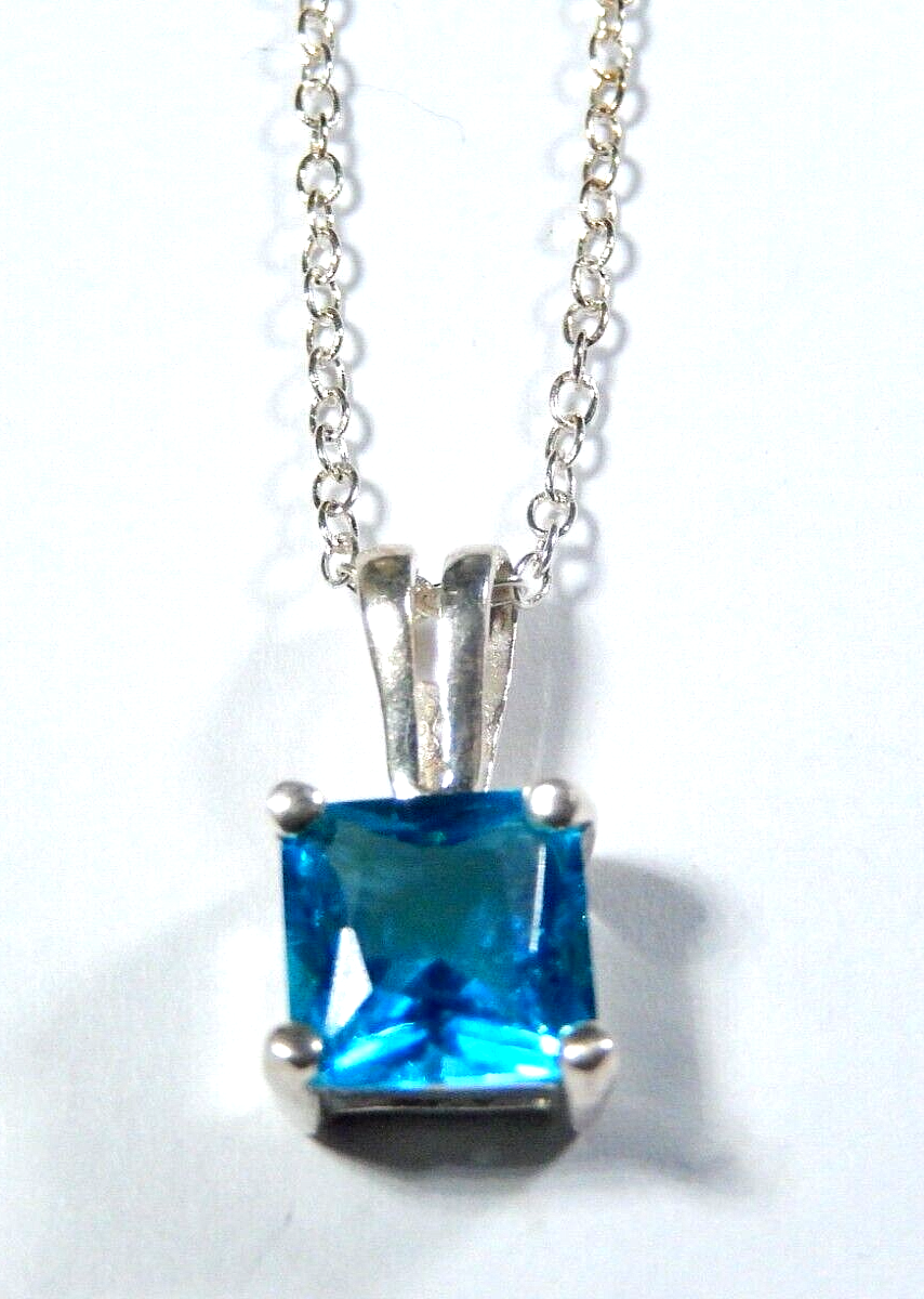 300CT London Blue Topaz Solitaire Necklace in Sterling Silver w18 Chain