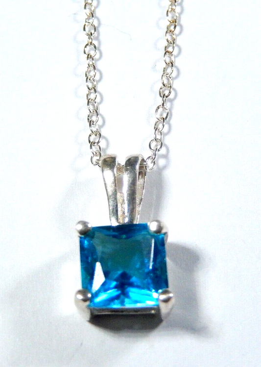 300CT London Blue Topaz Solitaire Necklace in Sterling Silver w18 Chain