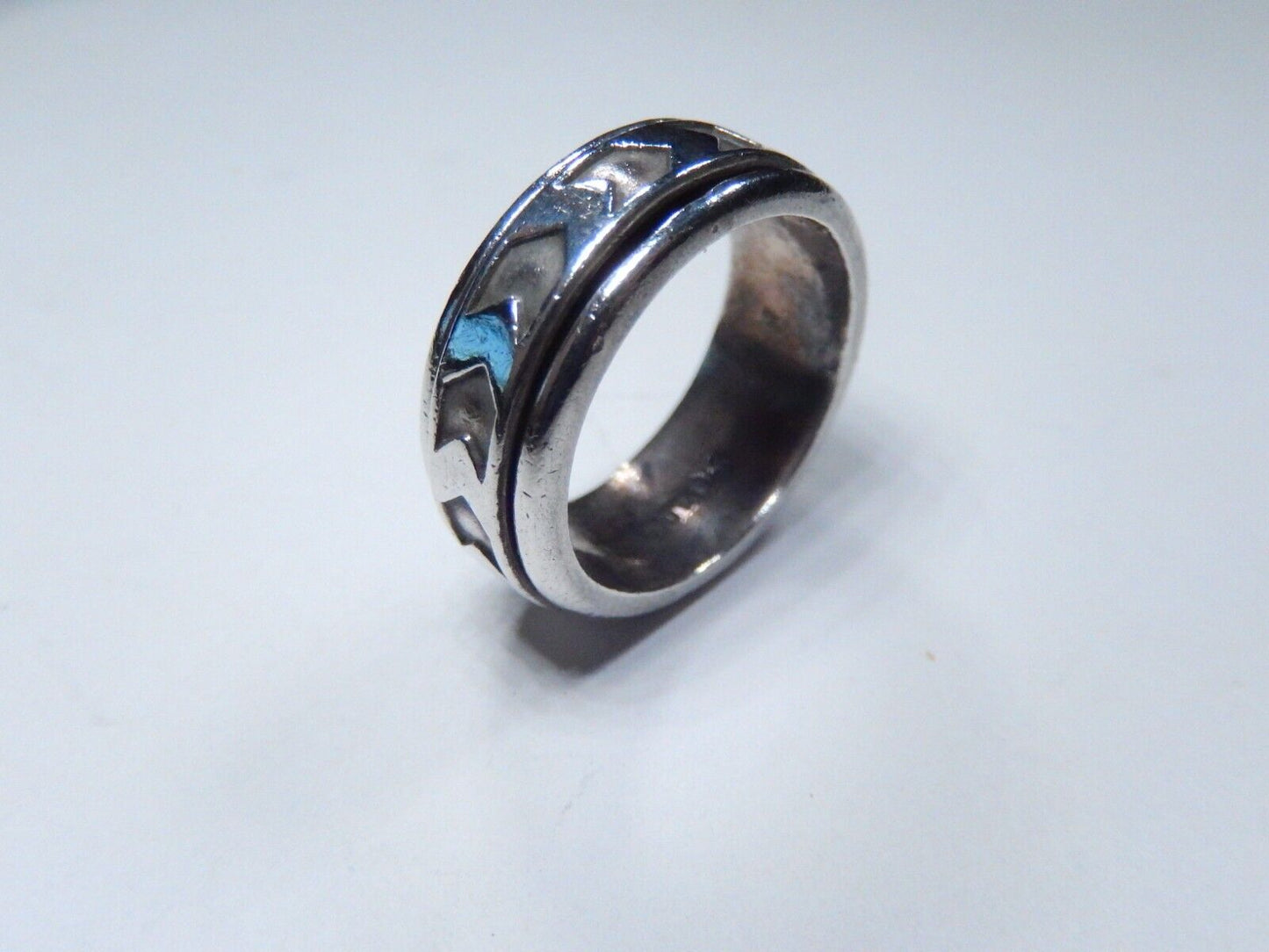 Spinner Ring Southwest Aztec 8 mm Wide Band Sterling Silver  Size 6.75