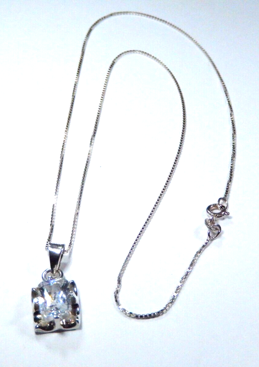 MEXICO STERLING SILVER 9MM X 7MM EMERALD CUT CZ SOLITAIRE PENDANT w/18" Chain
