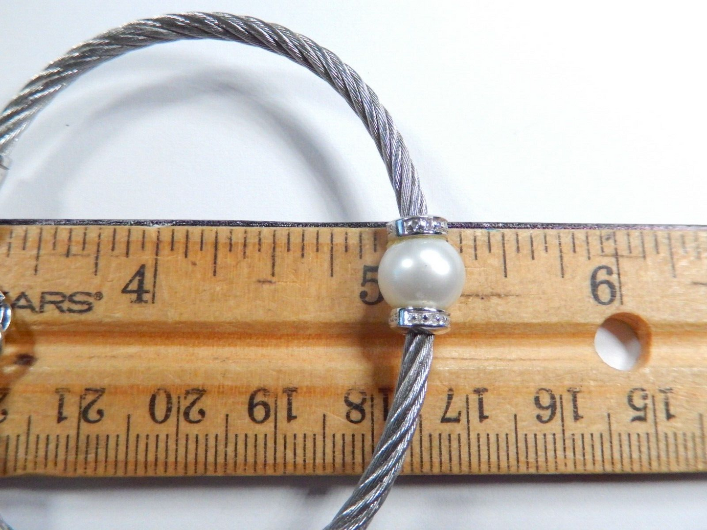 Women's Sterling Silver / Stainless Steel Diamond & Pearl Twist Bead Bracelet 7"