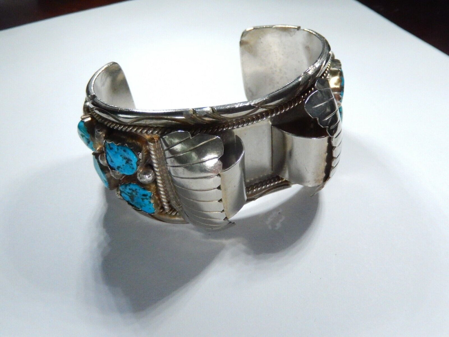 VTG Mens Native American Navajo Sterling Silver Turquoise Watch Cuff Bracelet