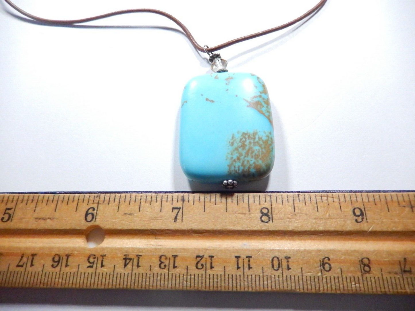 VINTAGE Southwestern Huge Solitary Turquoise Gemstone On Leather Strand Necklace