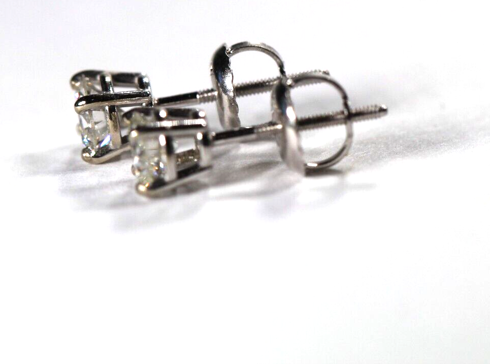 New! 14K White Gold .47 CT TW Natural Diamond I-3/G-H Screw Back Stud Earrings