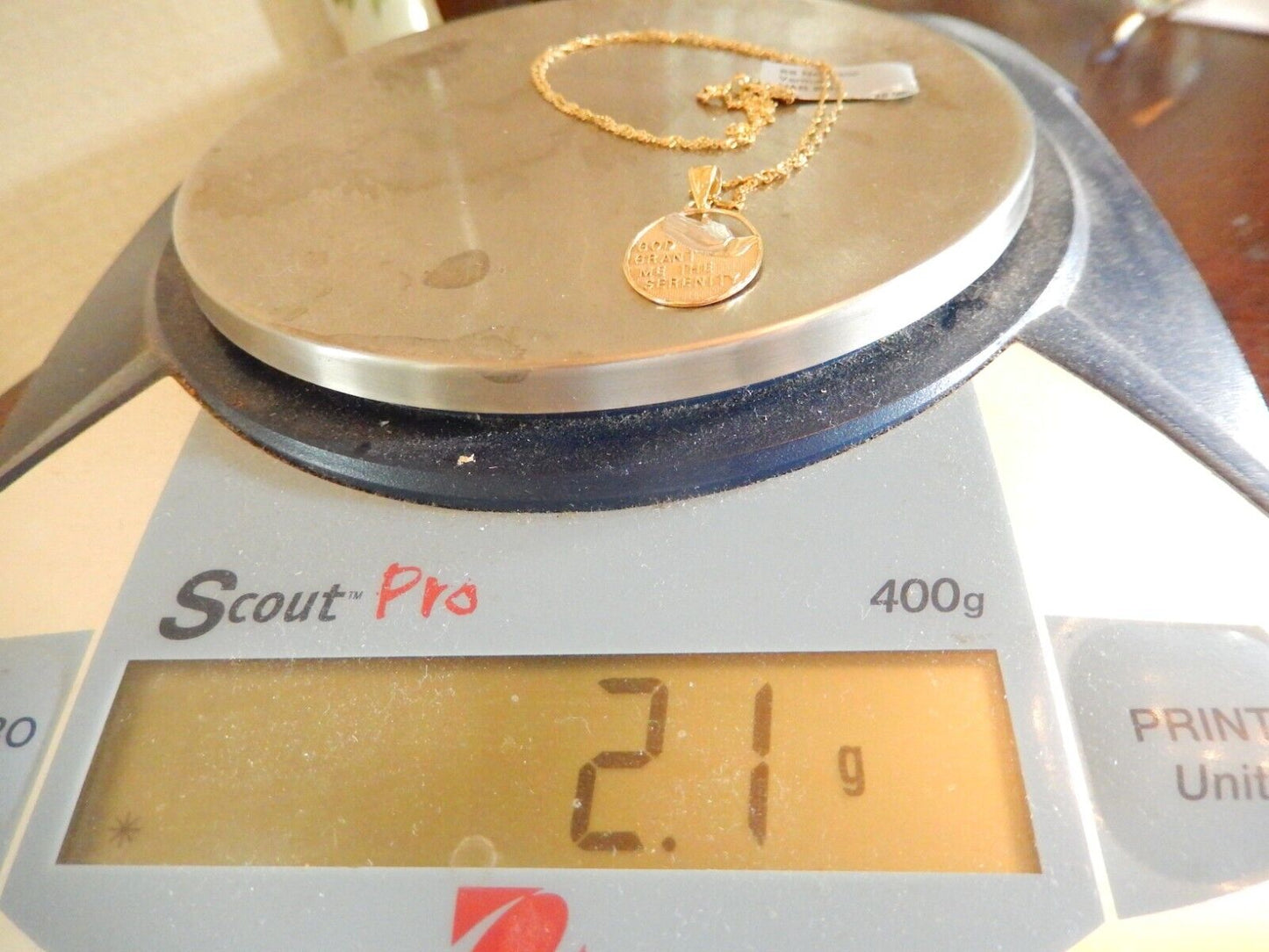 Gold Vermeil 925 God Grant Me the Serenity Prayer Pendant w18 Chain