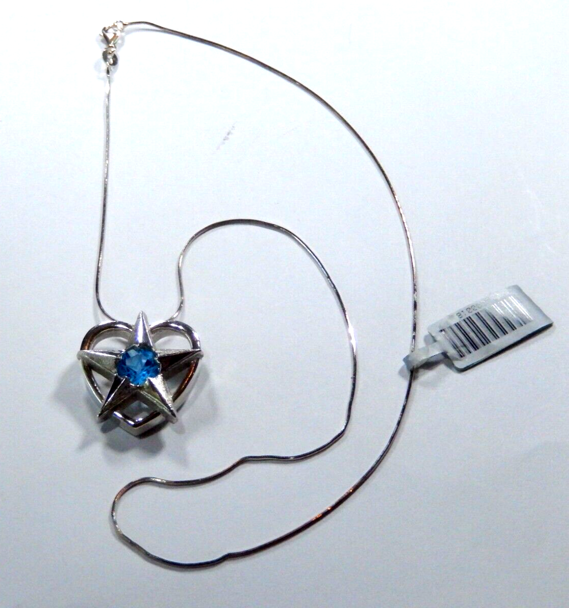 Texas Star & Heart Blue Topaz 925 Sterling Silver Pendant w/ 18" Sterling Chain
