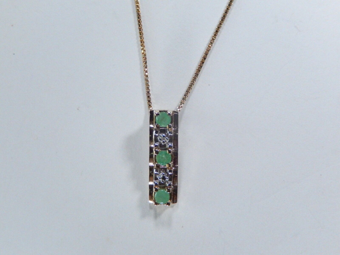 *VINTAGE*  Ross Simons Gold Vermeil Genuine Emeralds & Diamond Pendant w/18"chn