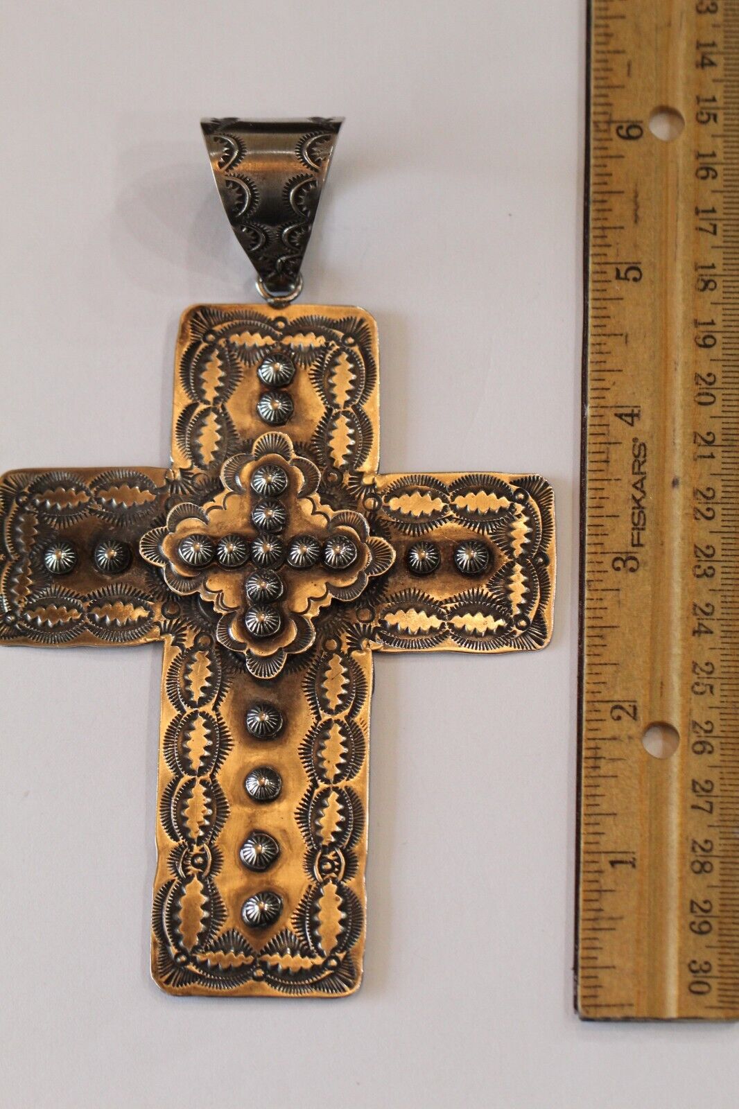 Rocki Gorman & Vincent James Platero Sterling Silver Cross 6" Pendant 68.8 grams