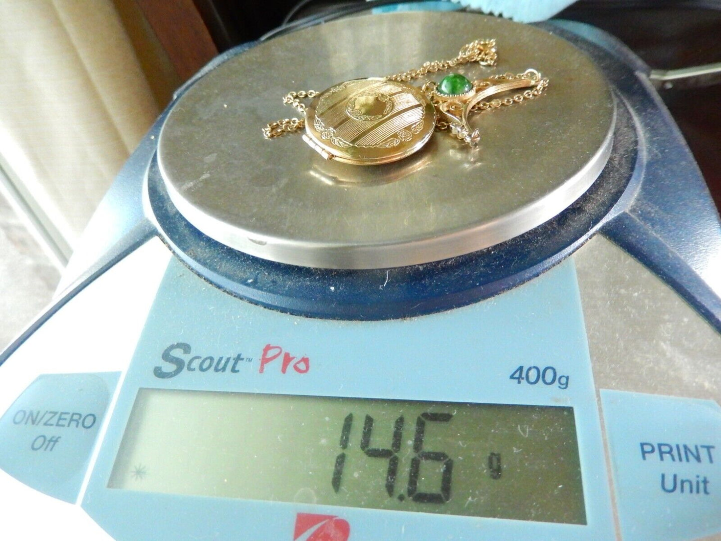 *VINTAGE* SARAH 1-1/4"  Gold Tone Locket Pendant Pressed Victorian Design 18”