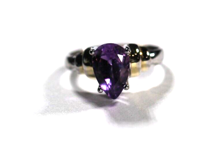 *VINTAGE* Sterling Silver 2.50 CT Amethyst Pear Cut Fancy Solitaire Ring Sz 8.75