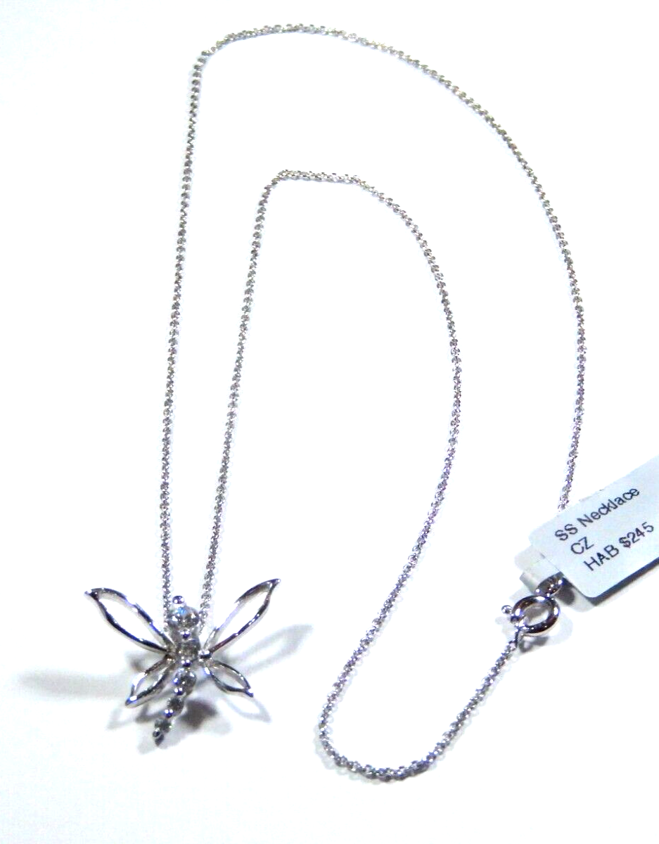 NEW Sterling Silver Dragonfly CZ Pendant w 18 Sterling Chain