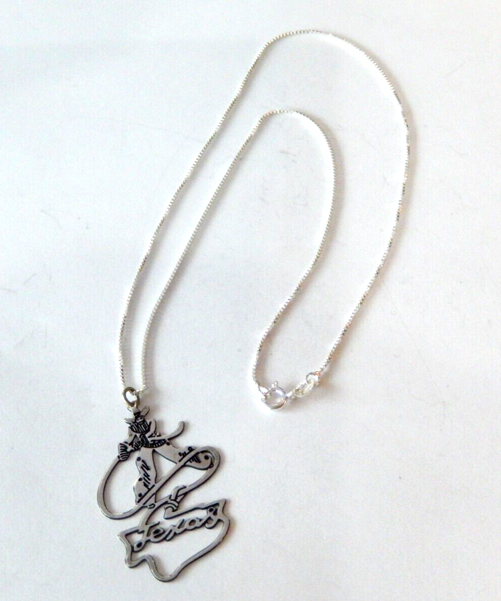 925 Sterling Silver Texas State Cowboy Pendant with 18 Sterling Box Chain