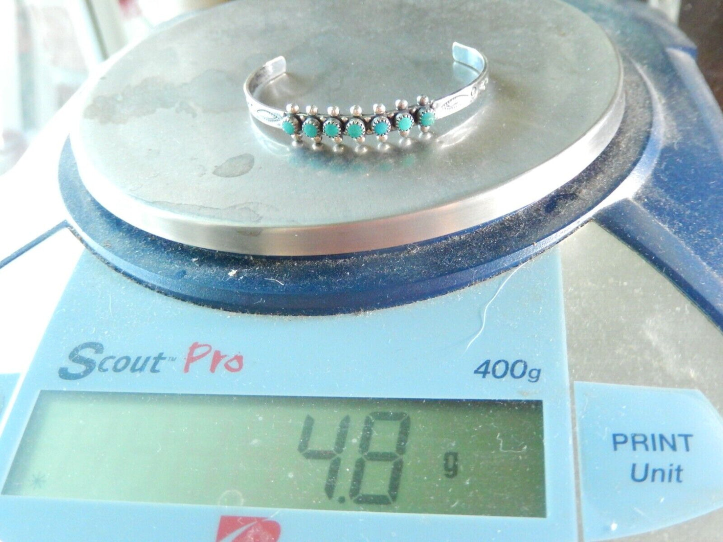 VINTAGE Child's Navajo .925 Sterling Silver Turquoise Cuff Bracelet Petit Point