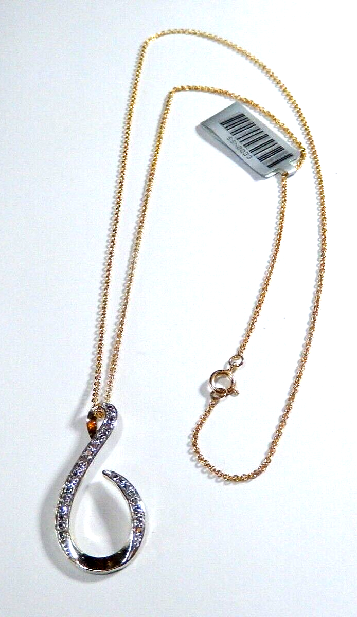 Gold Vermeil 925 Diamond Tear Drop Floating Pendant w18 Gold Vermeil Chain
