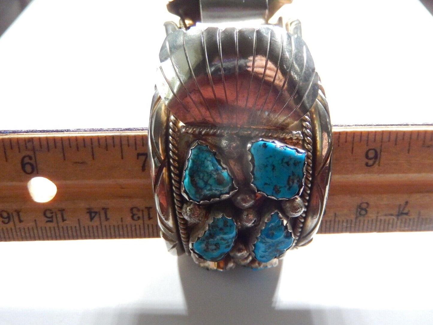 VTG Mens Native American Navajo Sterling Silver Turquoise Watch Cuff Bracelet
