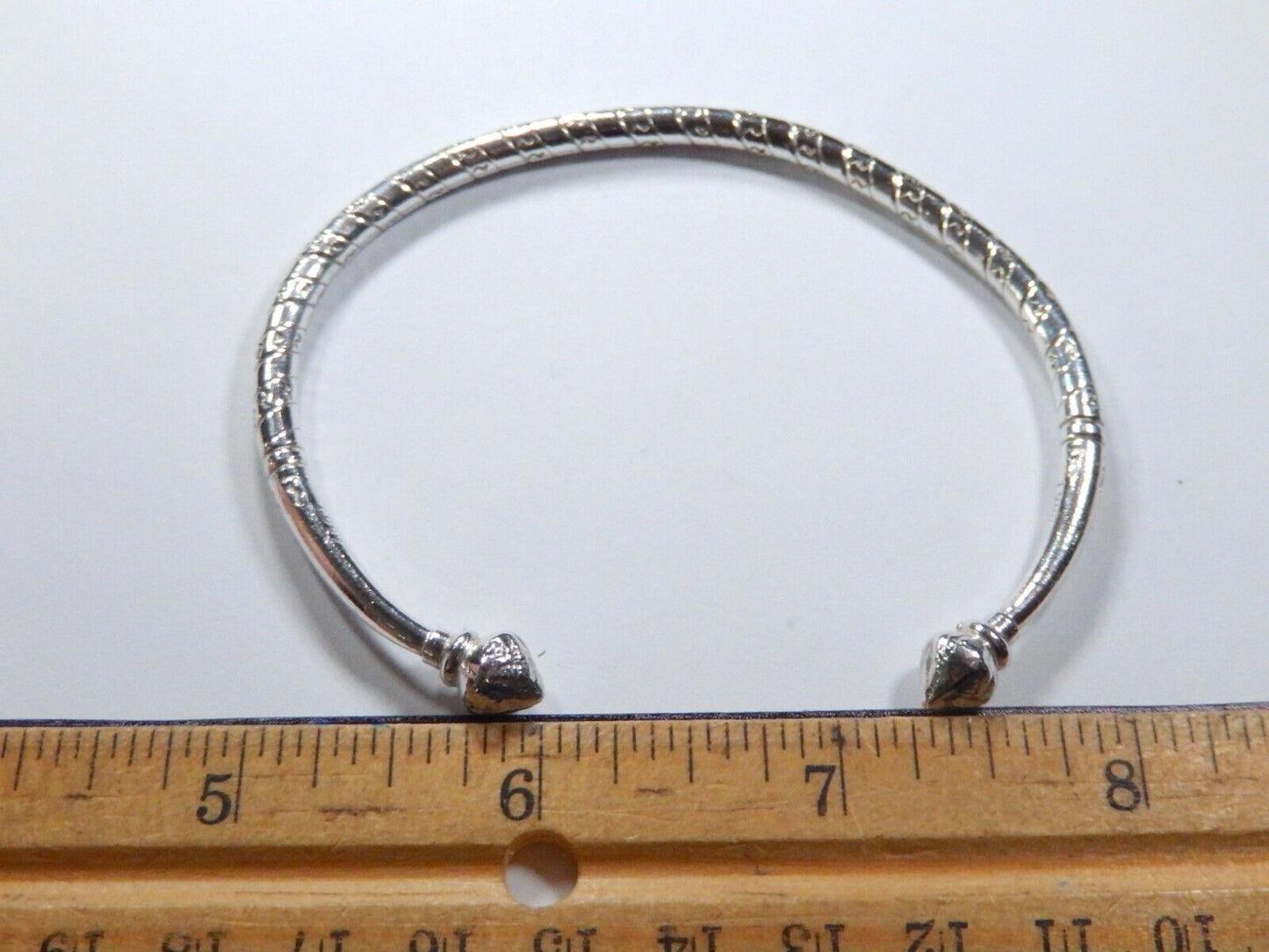 Tribal Etched Lotus Sterling Silver 925 Bangle Open Cuff Jewelry Bracelet