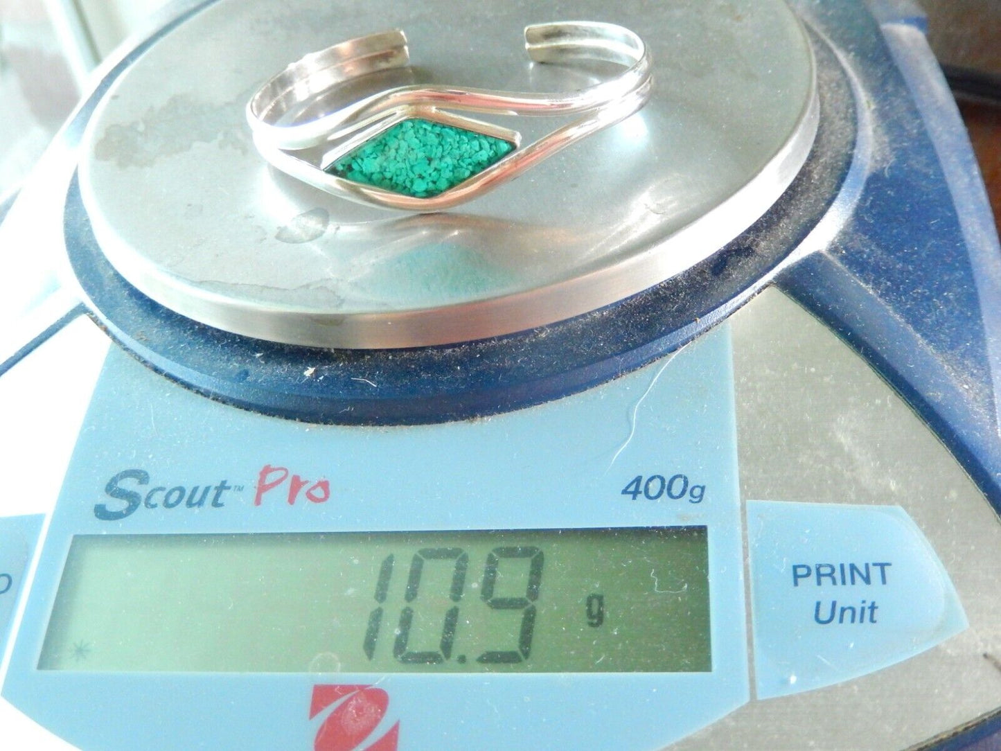 VINTAGE - Sterling Silver Turquoise Chips Cuff Bracelet Made in Mexico 19mm Wide