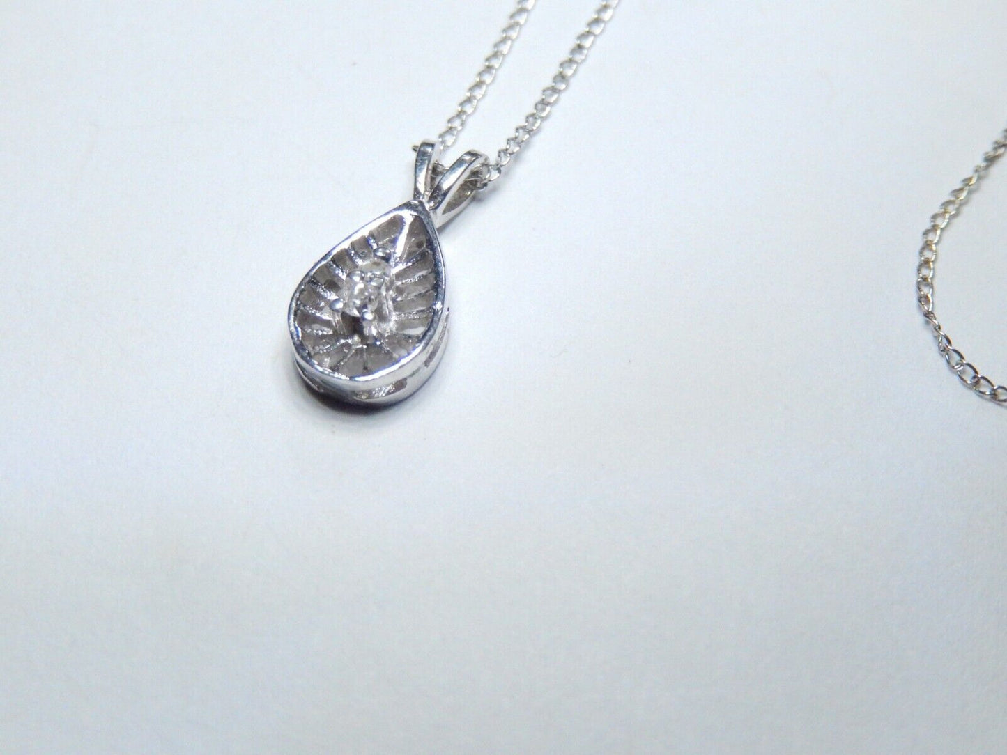 Vintage Victorian Design Two Diamond 14K White Gold Pendant & 14K WG 18" Chain